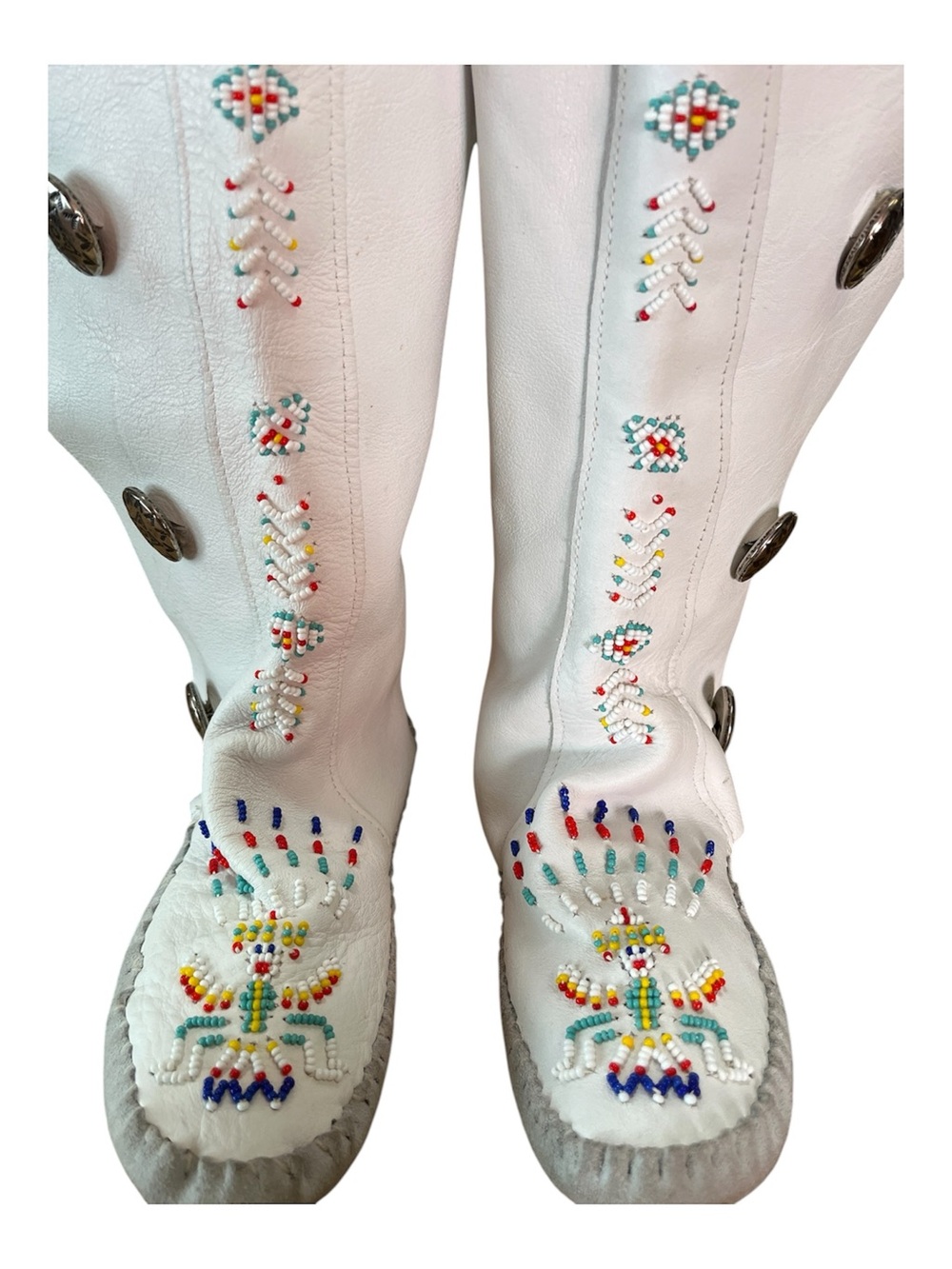 White Beaded Women's Leather Boots moccasins
